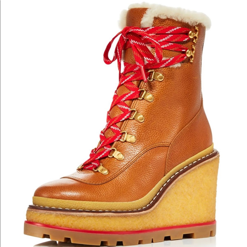 Tory Burch Hiker Wedge Shearling Boot, Size 9
